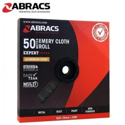ABRACS 25mm x 50m Roll Emery Cloth + Sheet Metalworking Sanding 40 60 80 120 150 - Image 1 of 3