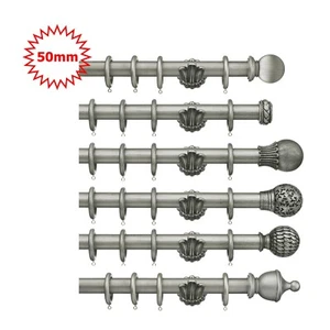 50mm Integra MASTERPIECE Wooden Curtain Pole set ORNATE Brackets, Antique Silver - Picture 1 of 17