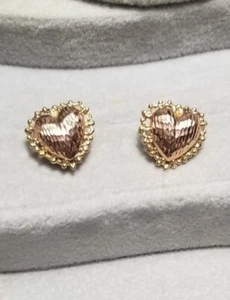 Ross Simons 14k Yellow & Rose Gold Diamond cut heart big stud earrings - Picture 1 of 7