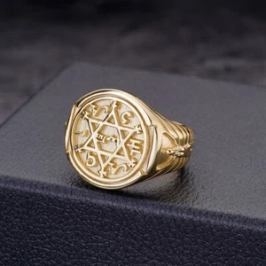King Solomon Seal  Ring Sterling Silver 925 Gold Plated - Picture 1 of 4