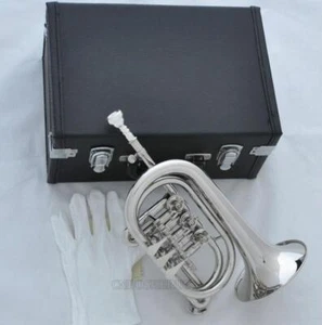 High Grade Silver Nickel Rotary Valve Cornet Bb Horn With Leather case - Picture 1 of 4