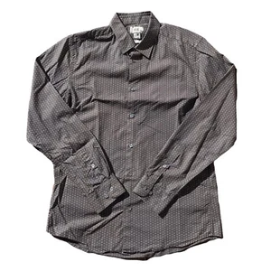H&M Mens Dress Shirt Top Sz Medium M Black Dots Long/S Button Cotton Collar Tee - Picture 1 of 9