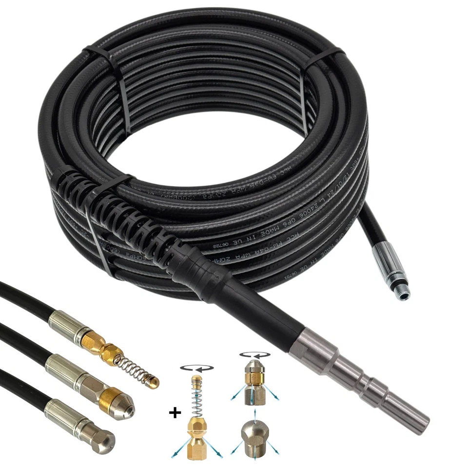 M&M SMARTEK® Rohrreinigungsschlauch für Kränzle D12, Nilfisk, Wap Neptun, Alto, KEW + Düsen