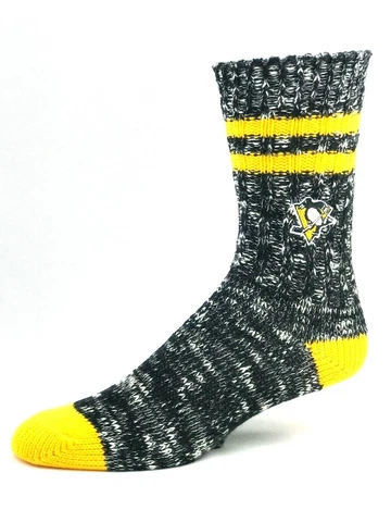 Pittsburgh Penguins Hockey Black & Gold Alpine Knit Deuce Crew Socks Cover