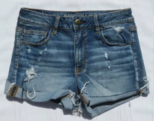 AMERICAN EAGLE AEO Women’s Blue Fade Hi Rise Cut-Offs Shortie Jeans Shorts US 10 - Picture 1 of 3