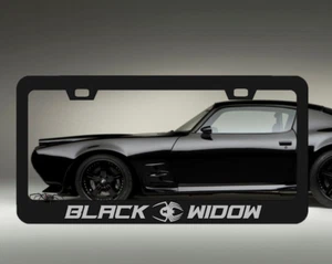 Black Widow License Plate Frame Holder PREMIUM BLACK METAL W Screws & Screw Caps - Picture 1 of 6
