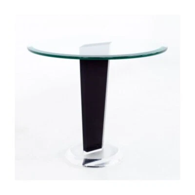 Mid Century Black Lucite and Glass Round Side End Table - Image 1 of 4