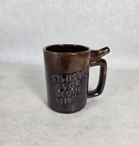 Vintage "Whistle For Your Milk" Mug Brown Pottery Child's Cup 3.5" Drip Glaze - Picture 1 of 5