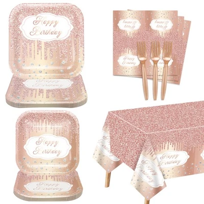 81 Pieces Rose Gold Party Decorations - Party Supplies Including Plates, Napk... - Image 1 of 4