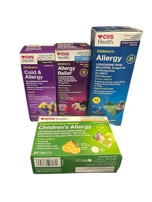 Lote 4 comprimidos líquidos diferentes CVS medicamentos para alergias infantiles Foto 1 de 4