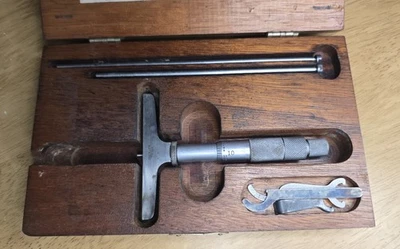 Lufkin Rule Co. 513N 深度千分尺 0 至 4 英寸计量机工具带木盒 — 第 1/4 张图片