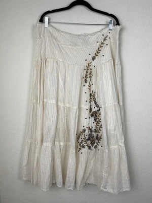 Falda John Paul XL en capas bordada con cuentas vaquera escoba completa 100 % algodón Foto 1 de 4