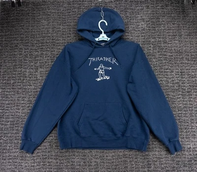 Thrasher Sudadera con Capucha Para Hombres Grande Azul Sudadera Gráfica Patín Skateboard Revista Foto 1 de 4