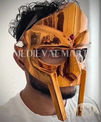 MEDIEVALMART 中世纪高级金色 MF DOOM 面具疯狂恶棍万圣节礼物 — 第 1/4 张图片