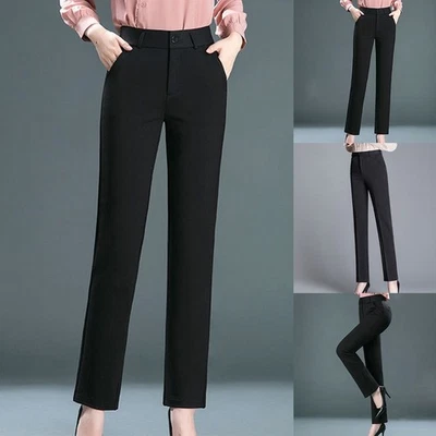 Elegant For women's Work Trousers with Elastic Waistband Straight Pants - Image 1 of 4