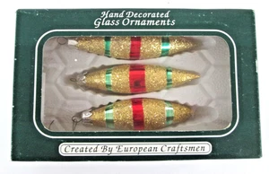 Träne Eiszapfen Vintage Glas Weihnachtsschmuck 4" mit Box Rumänien Gold Glitzer - Bild 1 von 4