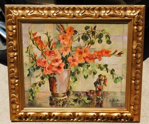 VINTAGE OIL PAINTING FLORAL STILL LIFE SIGNED MYSTERY ARTIST - Picture 1 of 3