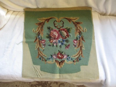 Vtg Completed Needlepoint Green Floral Chair Seat Stool Cover Tapestry - Image 1 of 4