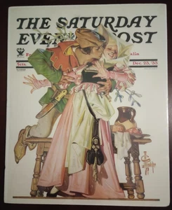 Saturday Evening Post-Dec 23 1933-Lyendecker-Cover Only "Stealing a kiss" - Picture 1 of 1