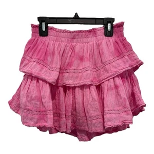 LoveShackFancy gonna XS rosa tinta a mano a strati con volant mini inserto in pizzo sfilacciato - Foto 1 di 8