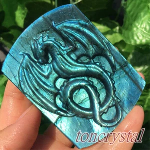 3" Natural Labradorite Fly Dragon Skull Carved Quartz Spectrolite Crystal Totem - Picture 1 of 12