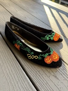 Vintage 80s 90s Halloween Jack-o-Lantern Pumpkin Flats Shoes - Mootsies Tootsies - Picture 1 of 10