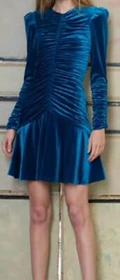 NWT ML Monique Lhuillier Deep Teal Velvet Ruched Cocktail Party Dress Sz 6 $395 - Image 1 of 4