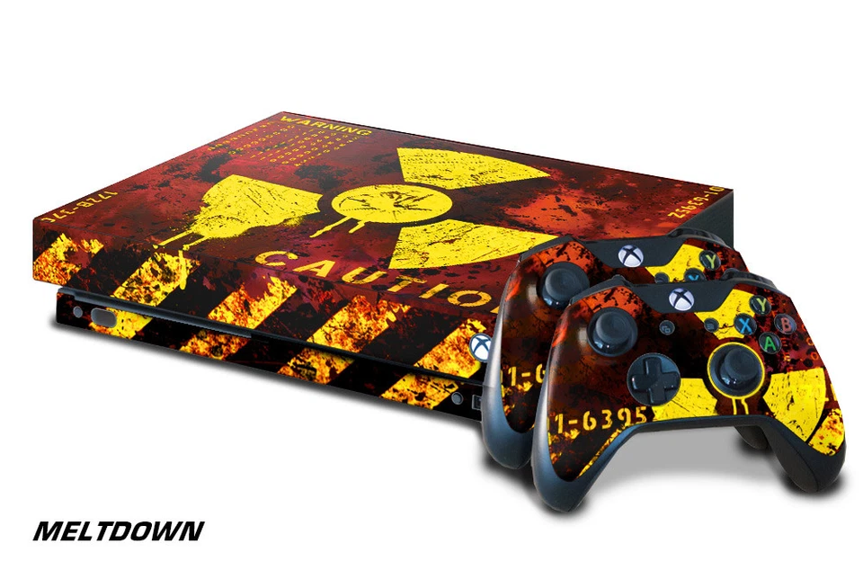 Xbox One X Console Skin with 2 Controller Decals MELTDOWN nuke toxic waste red - Image 1 of 1