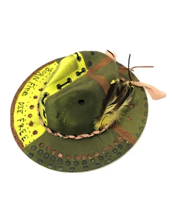 Tazzles 1of1 Womens Custom Western Fedora Hat-Green “Live Free Die Free” W/ Band - Picture 1 of 20
