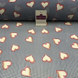 £4.99 Blue Pink Heart Spot Printed Crepe chiffon Dress Fabric 150 cm MK1190-23 - Picture 1 of 9