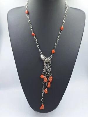 collana donna vero corallo rosso di Sardegna naturale e argento 925 Oro Bianco  - Immagine 1 di 4