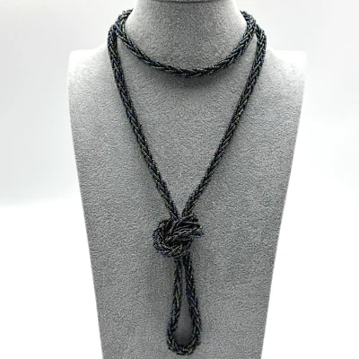 Collar trenzado con cuentas de vidrio arco iris negro azabache Lariat Mystic Peacock 54" Foto 1 de 4
