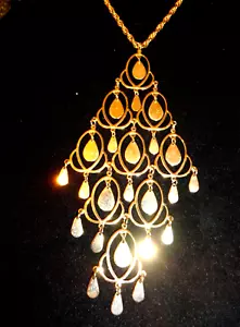 VINTAGE Golden Cascade Dangle Pendant Necklace - Picture 1 of 3