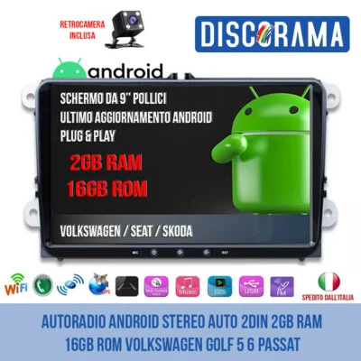 AUTORADIO ANDROID STEREO AUTO 2DIN 2GB RAM 16GB ROM VOLKSWAGEN GOLF 5 6 PASSAT - Immagine 1 di 4