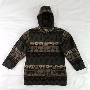 Damen Woolrich Jacke Mantel mit Kapuze Elch Hirsch Bäume Berge Wolle Winter S braun - Bild 1 von 10