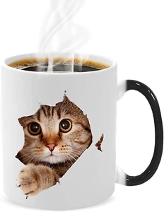 Heat Changing Cat Mug - Funny Ceramic Coffee Cup, 11 Oz Heat Sensitive Color Cha - Picture 1 of 8