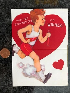 Vintage Valentine Card Hallmark Runner Track X Country Boys Foldable 70's Sports - Picture 1 of 2