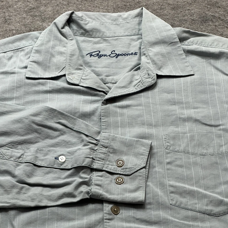 Reyn Spooner Shirt Men M Light Blue Striped Button Up Embroidered Relaxed Fit - Image 1 of 4