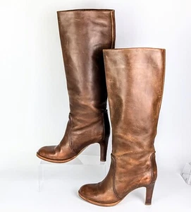 Stivali donna Veronique Branquinho in pelle al ginocchio tacco 3,5" colore cognac taglia 39 - Foto 1 di 4