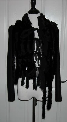 全新带标签 Alberta Ferretti 女式毛皮和羊毛夹克 40 码(美国 6 码)黑色 — 第 1/4 张图片