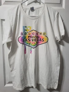 Yazbek Welcome To The Fabulous Las Vegas Nevada White Multi Tie Dye Shirt L - Picture 1 of 10