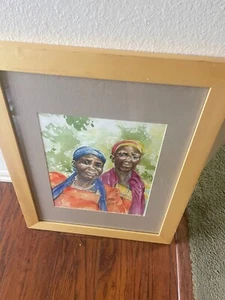 Original Unique Watercolor Framed 2 black lady's wearing necklaces  21 x 17" - Picture 1 of 3