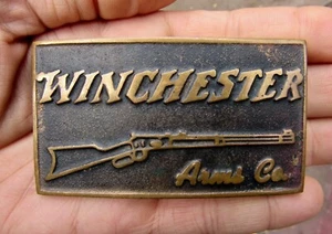 Vtg WINCHESTER ARMS Belt Buckle GUN Western Rifle UB Bronze RARE VG+ - Picture 1 of 4