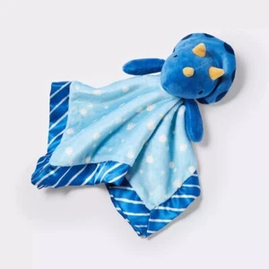 Cloud Island Plush Blue DINOSAUR Stripes Satin Security Blanket Lovey Baby Toy - Picture 1 of 6