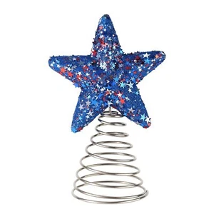 Patriotic Star Glitter Tree Topper 4th of July Holiday Decor Red White and Bl... - Picture 1 of 7