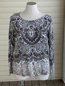 Blusa Camiseta Cato Top XL Manga Larga Geométrica Floral Estampado Encaje Informal - Imagen 1 de 7