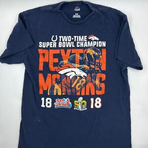 Denver Broncos Mens Crewneck Tshirt Size M Blue Peyton Manning 18 Super Bowl