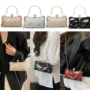 Sparkling Diamond Feather Clip Bag Multi Color Single Shoulder Bag Women - Picture 1 of 17