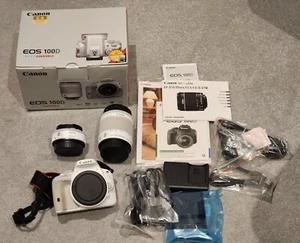 Canon EOS 100D WHITE Kiss X7 Rebel SL1 DSLR 18-55mm kit + 40mm STM pancake lens - Picture 1 of 15