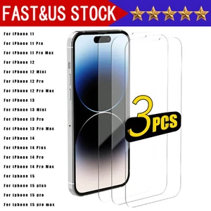 3X Hartglas Displayschutzfolie für iPhone 14 13 12 11 Pro Max X XS XR 8 7 6 - Bild 1 von 11